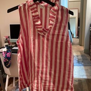 Crown & Ivy Women’s 100%Linen Sleeveless Blouse with Ruffles Collar